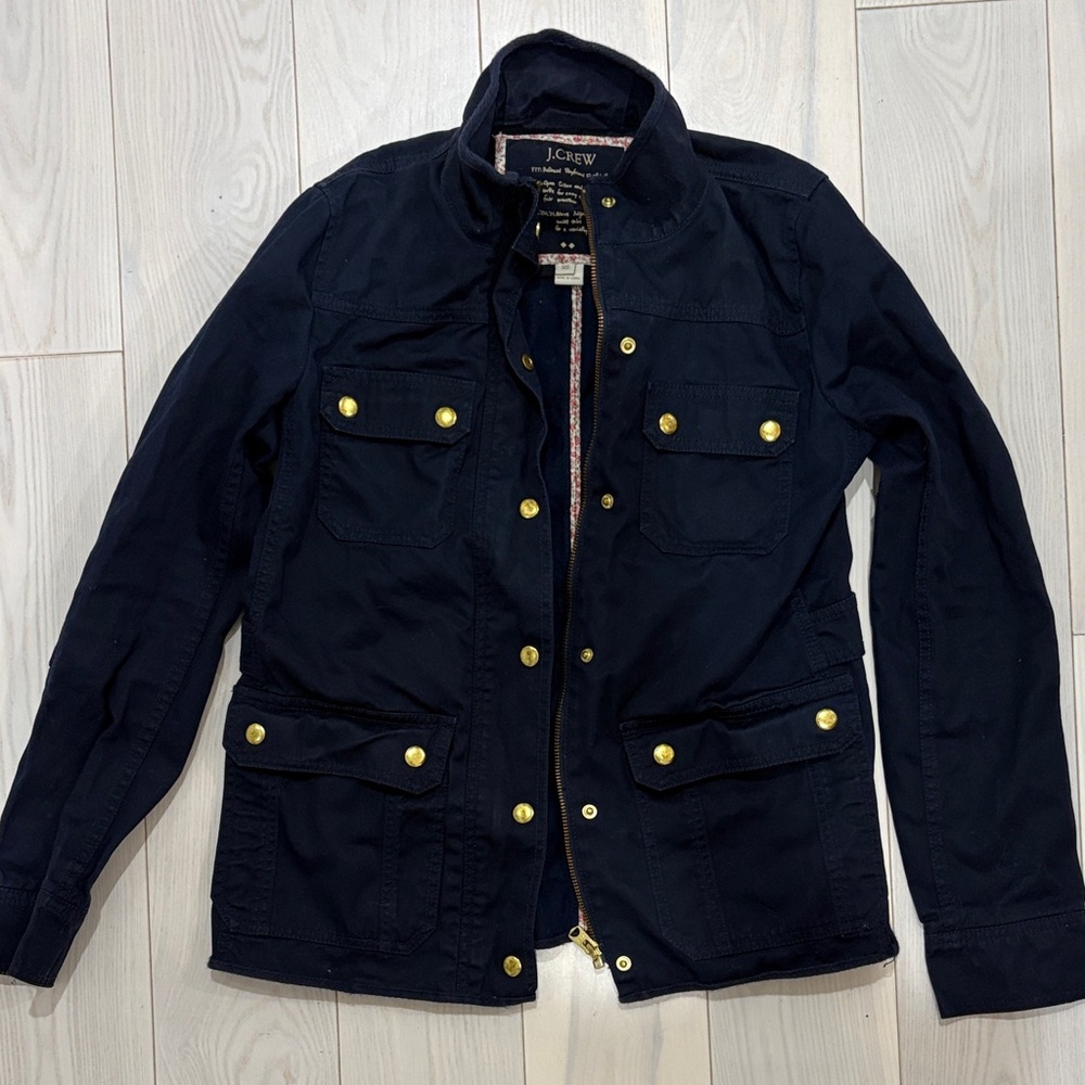 J. Crew Women's Navy Utility Jacket with Gold Accents